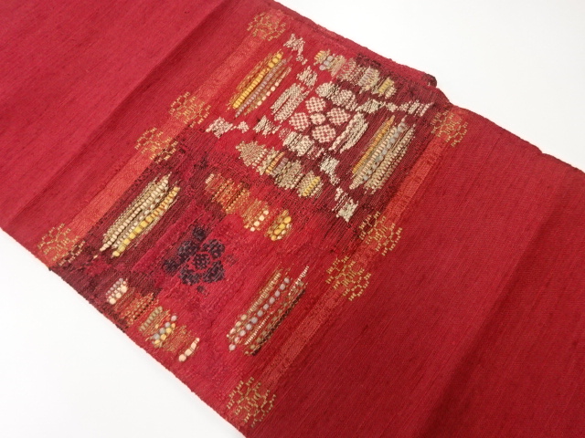 リサイクル　手織り紬更紗模様織出し名古屋帯